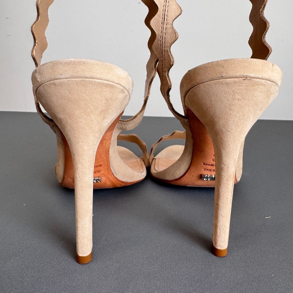 Schutz Lisana Amber Light Nubuck Scalloped Lace Up Tassel Stiletto Heels 9B - Picture 3 of 10
